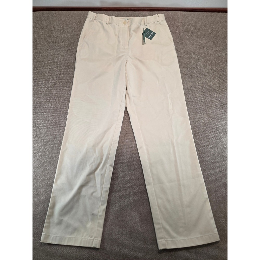 LL Bean Classic Fit Wrinkle Free Cotton Pants Beige Cream 12 Medium Tall NEW